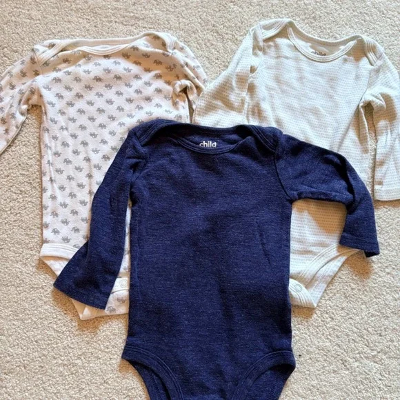 Child of Mine by Carters Bodysuit 3 Pack Long Sleeve Baby 3-6M Blue Blue White