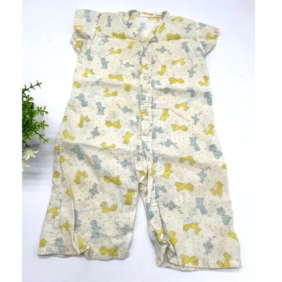 Vintage 1950s/60s Toddler Romper – Yellow & Blue Unisex One‑Piece 12–18 Months