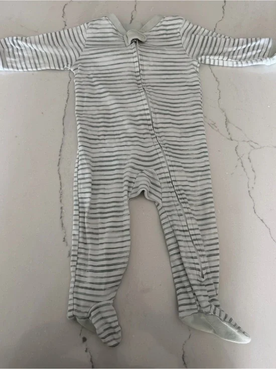 Honest Brand Striped Green & White Footed One-Piece for Kids/ 6-9M