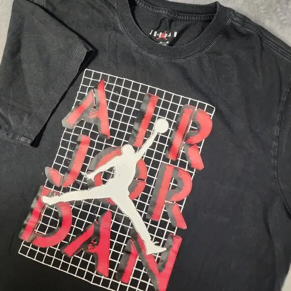 Jordan Men's Extra Large Shirt Graphic Jumpman Logo Red Black Athletic Tee Grid