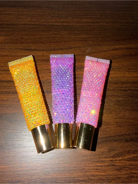 Rhinestone Crystal Lip Gloss Tubes - Yellow, Purple, Pink