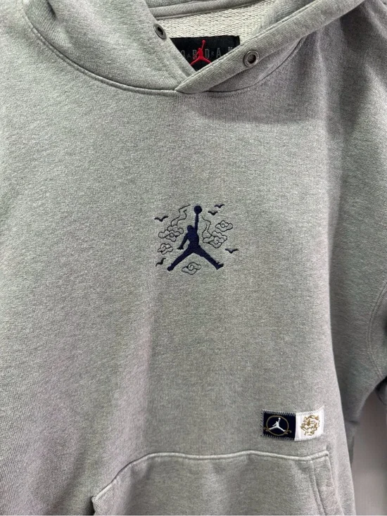 Jordan Light Gray Hoodie with Navy Jumpman Embroidery