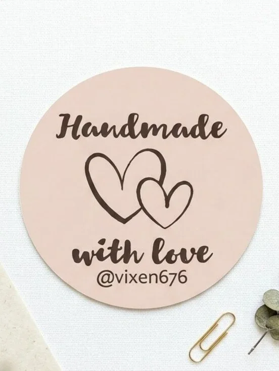 50 Custom Stickers • 2” Pink Handmade With Love Round Packaging Shipping Labels