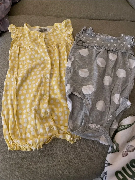 Polka Dot Baby Rompers - Yellow & Gray