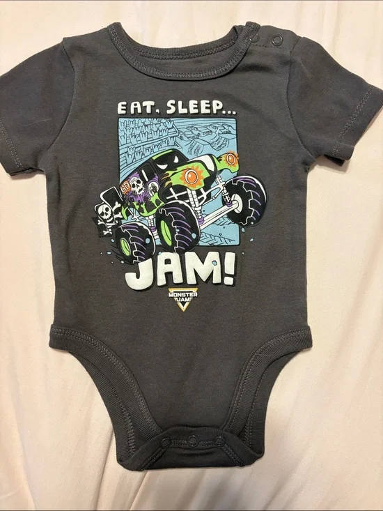Monster Jam Infant One-Piece Bodysuit - Dark Gray 