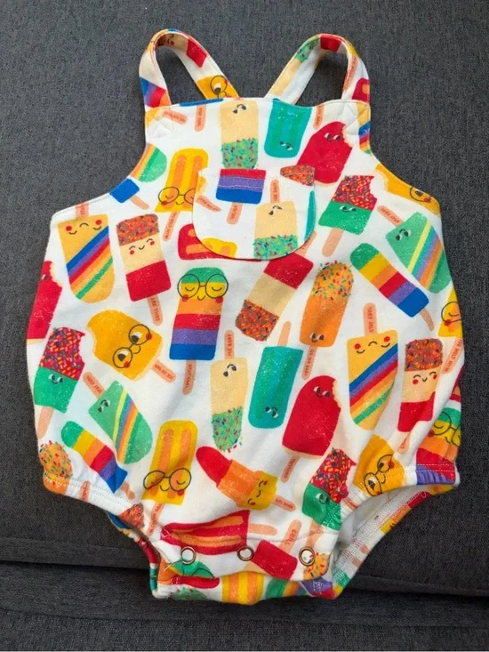 The Bonnie Mob Rainbow Popsicle Print Baby One-Piece Romper - White
