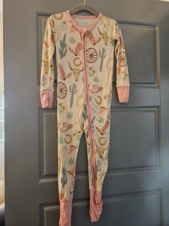 Little Sleepies Western Print Footed One-Piece Pajamas - Pink Trim