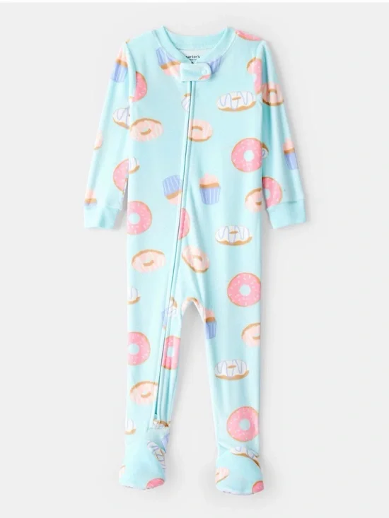 Carter's Light Blue Donut & Cupcake Footed One-Piece