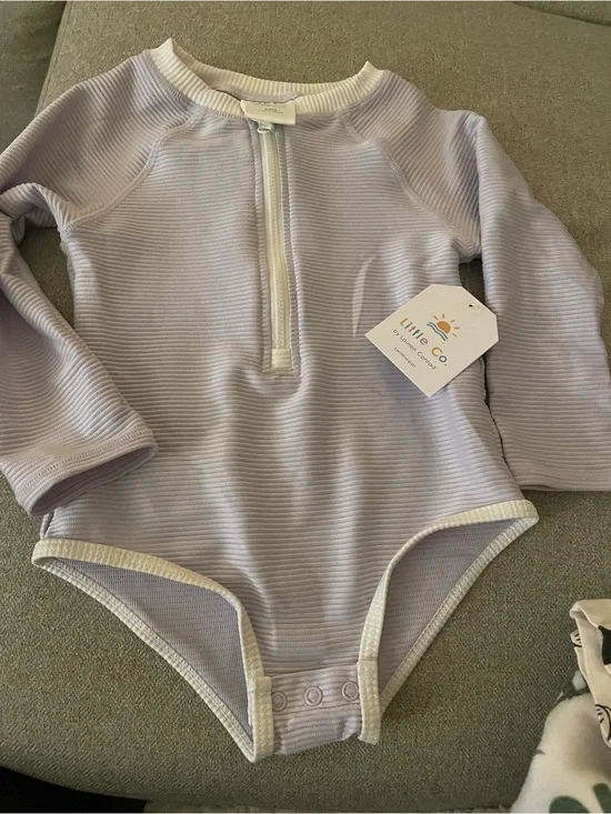 Lavender Ribbed Long-Sleeve One-Piece