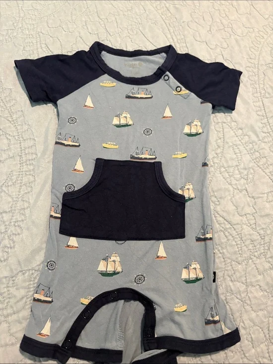 Kyte BABY Blue and Navy Sailboat One-Piece Bodysuit