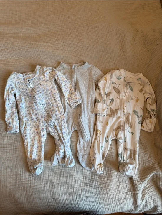 Neutral & floral Baby One-Piece Footed Pajamas - 3-Pack