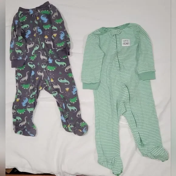 Simple Joys By Carters Size 6-9 Months Dinosaur & Striped Footie Bundle