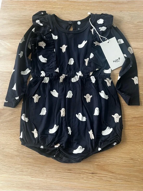 Kyte Baby Girls Long Sleeve Boo Bubble Romper in Boo-  3T