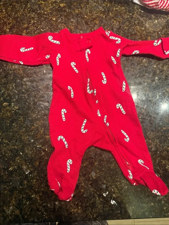 Red Candy Cane Print Baby One-Piece Carters - Newborn Footie