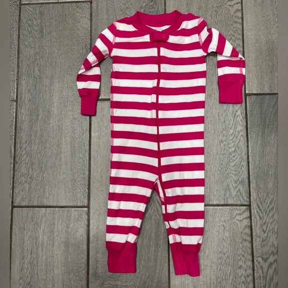 Hanna Andersson Baby Girl Pink/White Stripe Sleeper Size 70 6-12 months