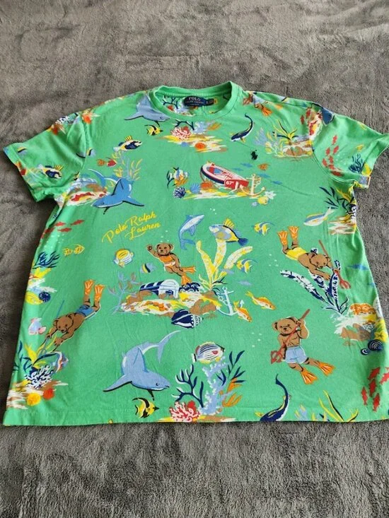 Polo Ralph Lauren Mens Diving Bear All Over Print Graphic T Shirt XL Rare