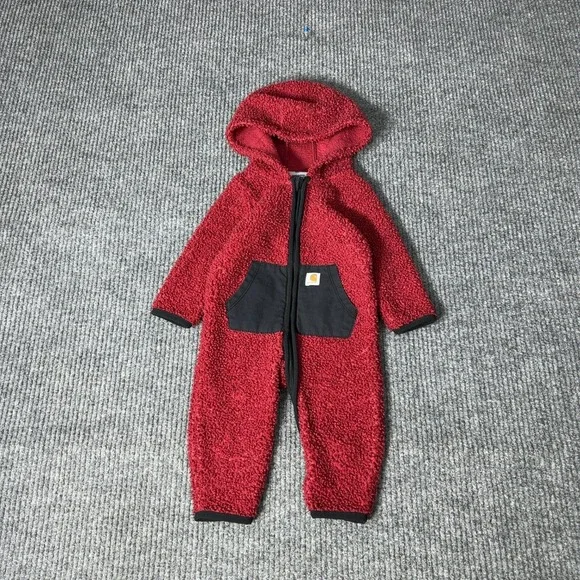 Carhartt Sherpa Fleece Bunting Jumpsuit Baby‎ 6M Red Hooded Romper