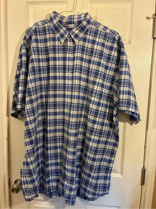 POLO Ralph Lauren men’s classic fit blue and white plaid bottom down