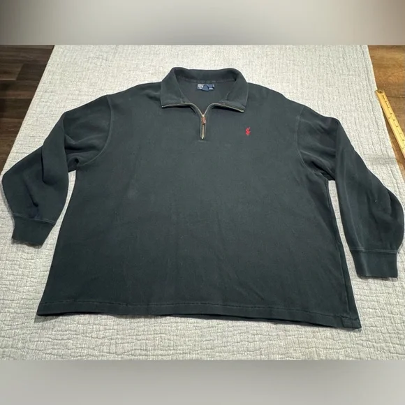 Vintage Polo Ralph Lauren Estate Rib Knit Sweater‎ Navy 1/4 Zip Pullover 2XL Big