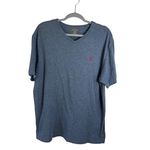 Polo Ralph Lauren Blue V-Neck TShirt Size Large Casual Preppy Short Sleeve