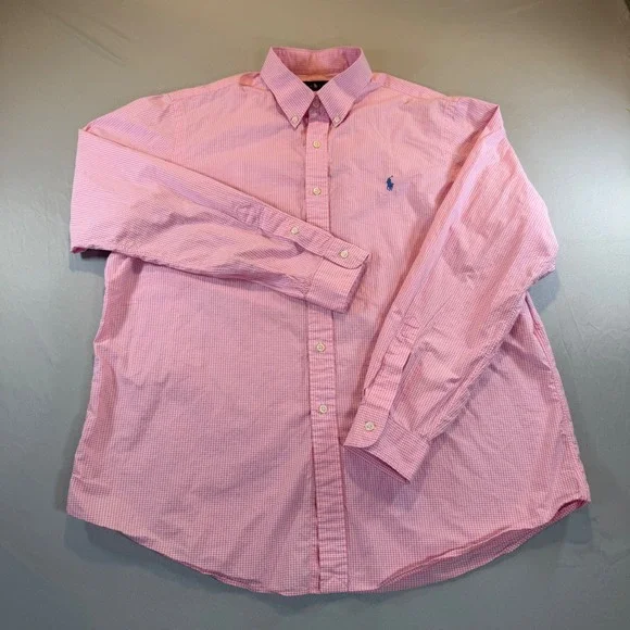 Polo Ralph Lauren Shirt Mens XL Pink Gingham Cotton Button Down Long Sleeve