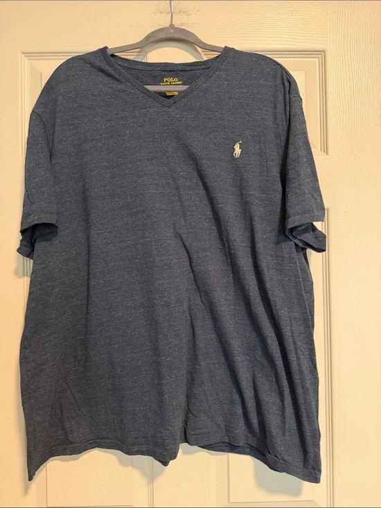 Polo by Ralph Lauren Men's Heather Navy V-Neck Tee with Polo Pony