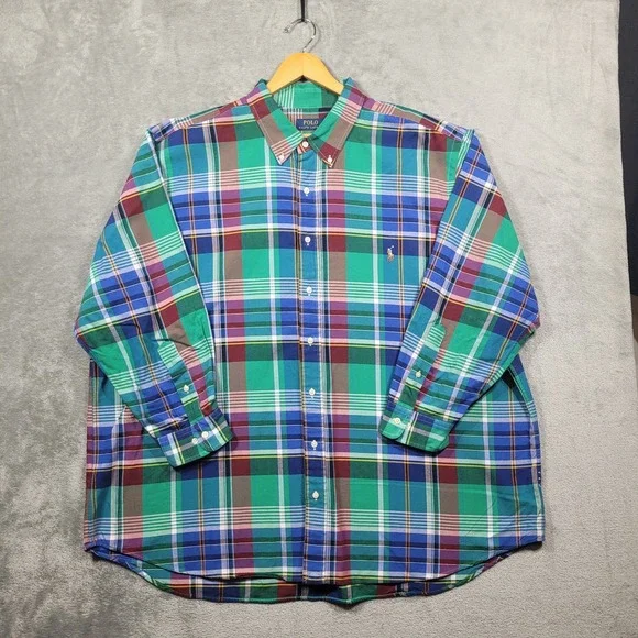 Polo Ralph Lauren Shirt Mens 3XB Green Plaid Button Down Oxford Long Sleeve OCBD
