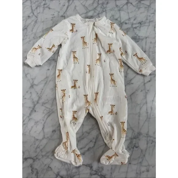 Firsts Petit Lem Giraffe-Print Footed Baby One-Piece Sz 3 Mo Organic NWOT