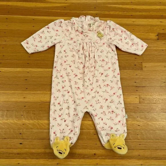Classic Pooh vintage Winnie the Pooh Disney pink velour onesie jumpsuit