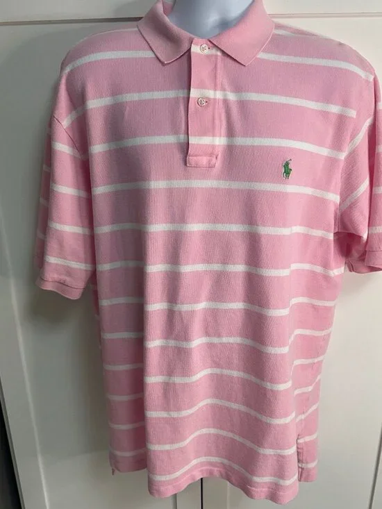 Polo Ralph Lauren Men's Pink and White Short Sleeve XL Polo Casual