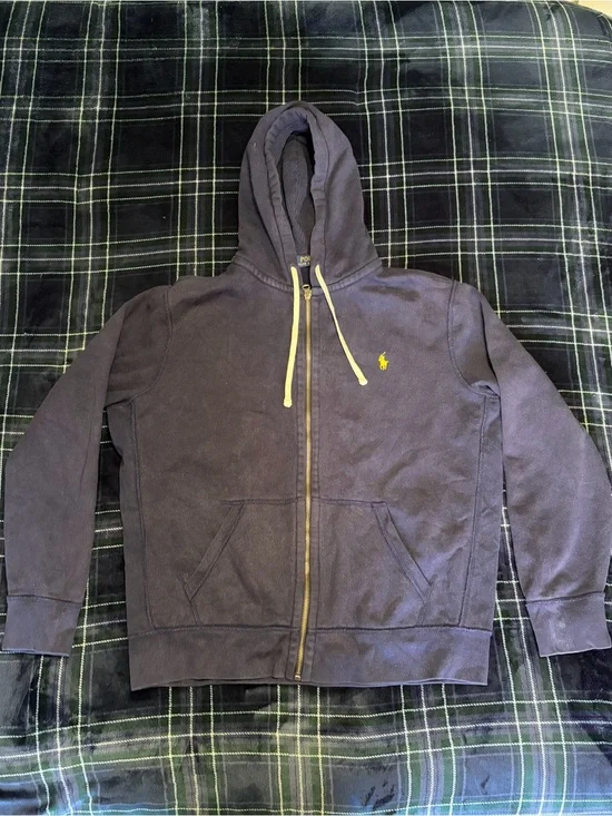 Men’s POLO Ralph Lauren navy blue zip up hoodie. Size L.