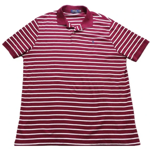 Polo Ralph Lauren Classic Fit Shirt Men XL Burgundy Striped Cotton Pony Logo EUC