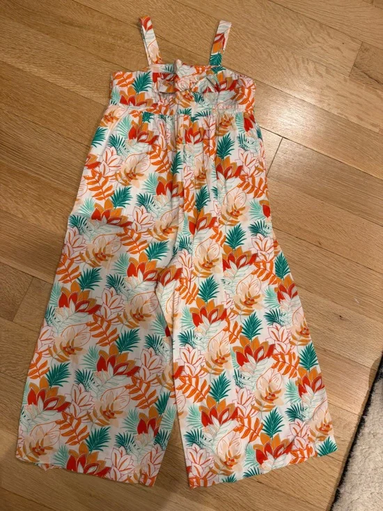 Janie and Jack Tropical Print Dress - White, Orange, Teal. Girls jump suit.