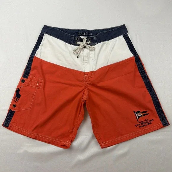 Vintage Polo Ralph Lauren RL 67th Patrol Unit Rescue Team Pony Board Shorts 32