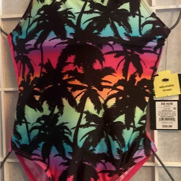 Girls Rainbow Palm Tree One-Piece Swimsuit - Multicolor