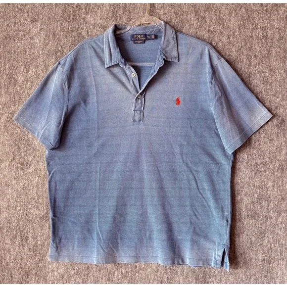 Polo Ralph Lauren Featherweight‎ Mesh Polo Shirt Mens XL Blue Faded Short Sleeve
