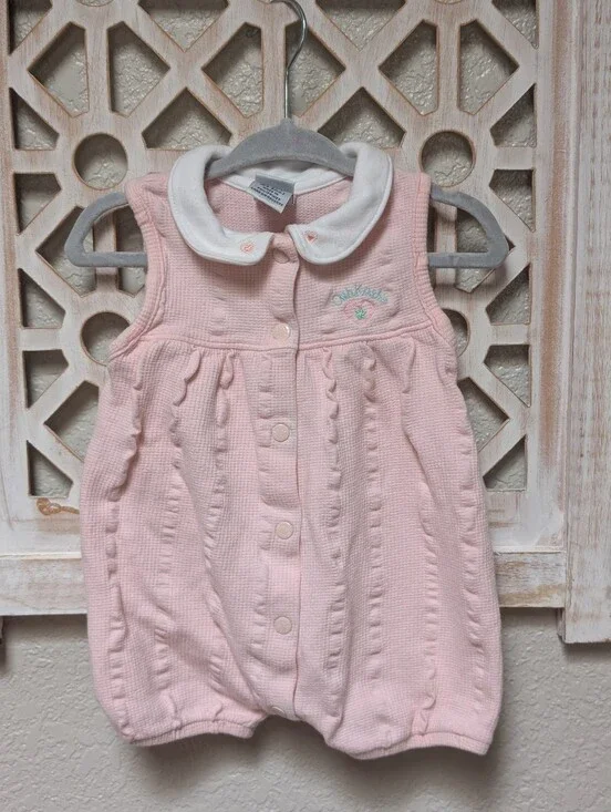 Vintage OshKosh B'Gosh baby girl 3-6 mos pink bubble romper peter pan collar