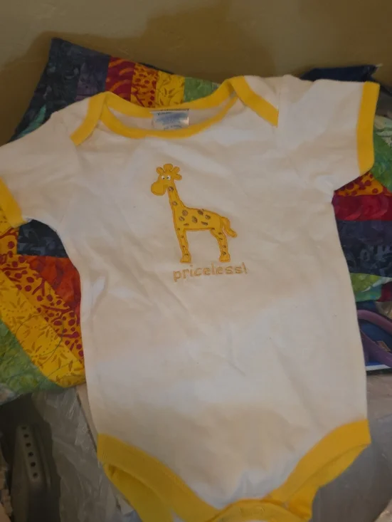 Yellow Trim White Baby Onesie with Giraffe 