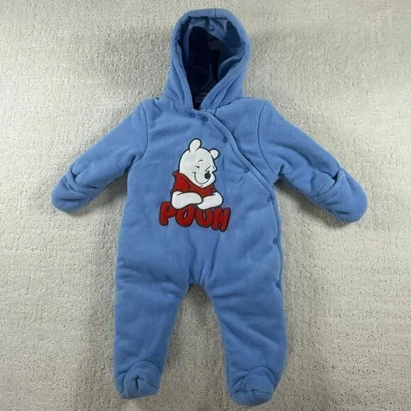 Disney Pooh Bear Blue Fleece Winter Coverall With Snaps - Infant US 3-6 Months