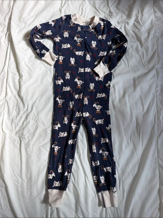 Hanna Andersson Navy Footed One-Piece with Dog Print