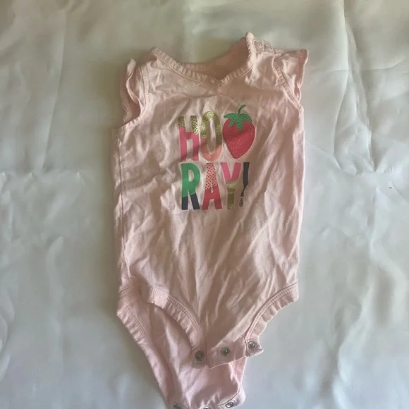 Carter's Light Pink 'HOORAY' Strawberry Graphic One-Piece Bodysuit