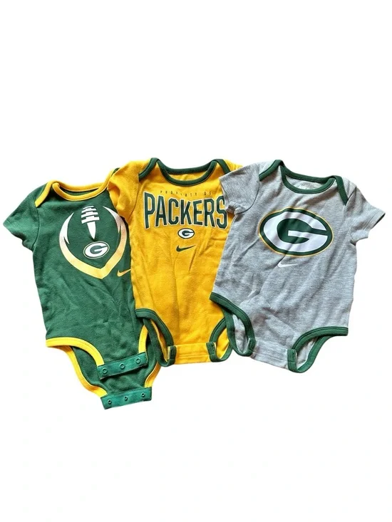Green Bay Packers Infant Bodysuit Lot Of 3 0-3 Months NFL Baby One Piece
