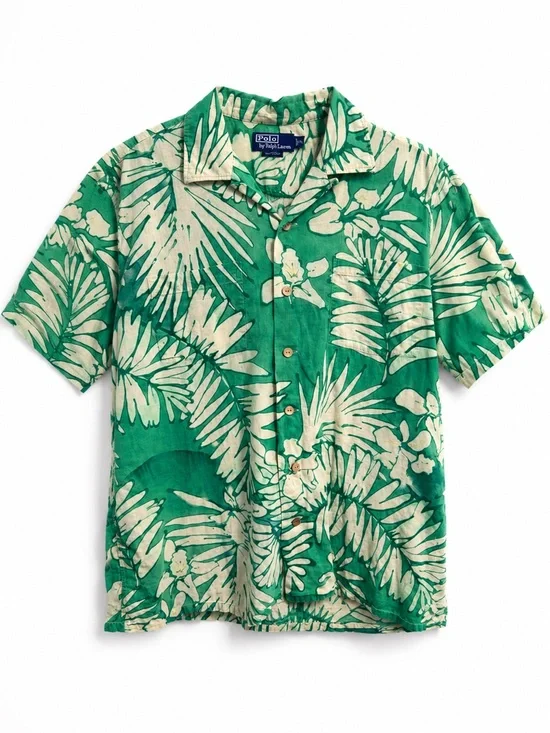 Polo Ralph Lauren Men’s Linen Hawaiian Shirt Tropical Floral Button-Up Green XL