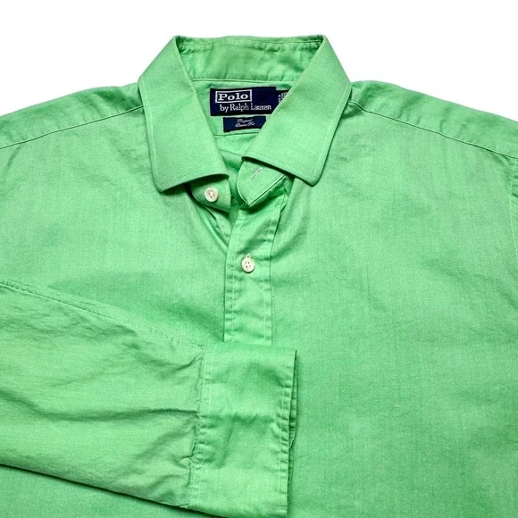 Polo Ralph Lauren Dress Shirt Mens 17.5 35‎ Green Regent Classic Fit Cotton Work