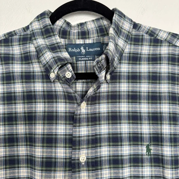 Polo Ralph‎ Lauren Shirt Men’s XL Blue Gray Plaid Cotton Classic Preppy Academia