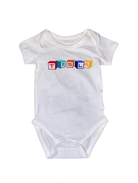 Official Tesla Babies Block Onesie Bodysuit White Size 3-6 Months