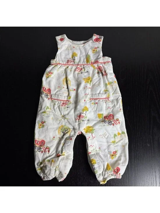 BABY BODEN Girls 6-12M One-Piece Corduroy Overall Romper Graphic Print