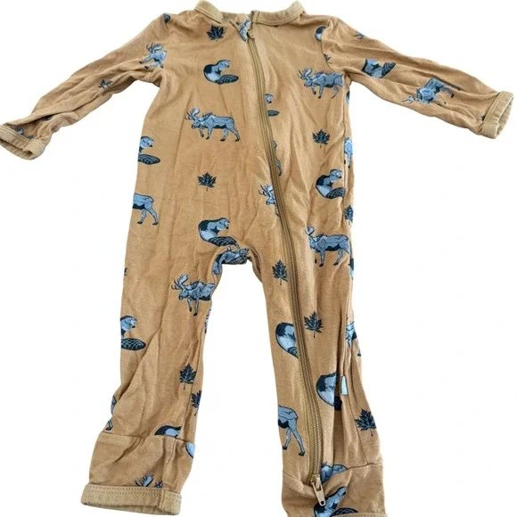 Kyte Baby Bamboo Zippered Romper 3-6 Months Wildlife Moose Beaver Ochre Tan