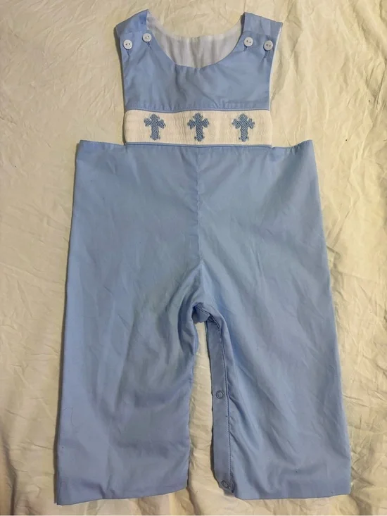 Classic Light Blue Smocked Cross Boys One-Piece