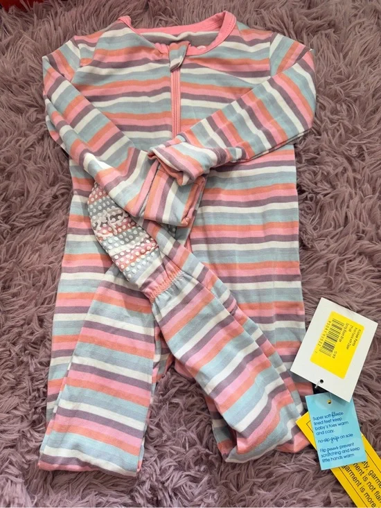 Kickee Pants Pastel Striped Footie in Pink, purple & blue